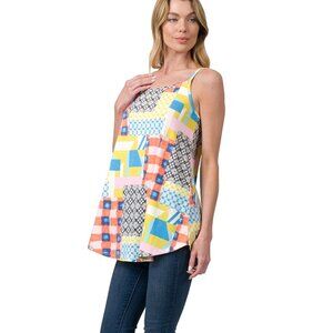 Zenana Small Bohemian Print Front & Back Reversible Spaghetti Cami Tank Top